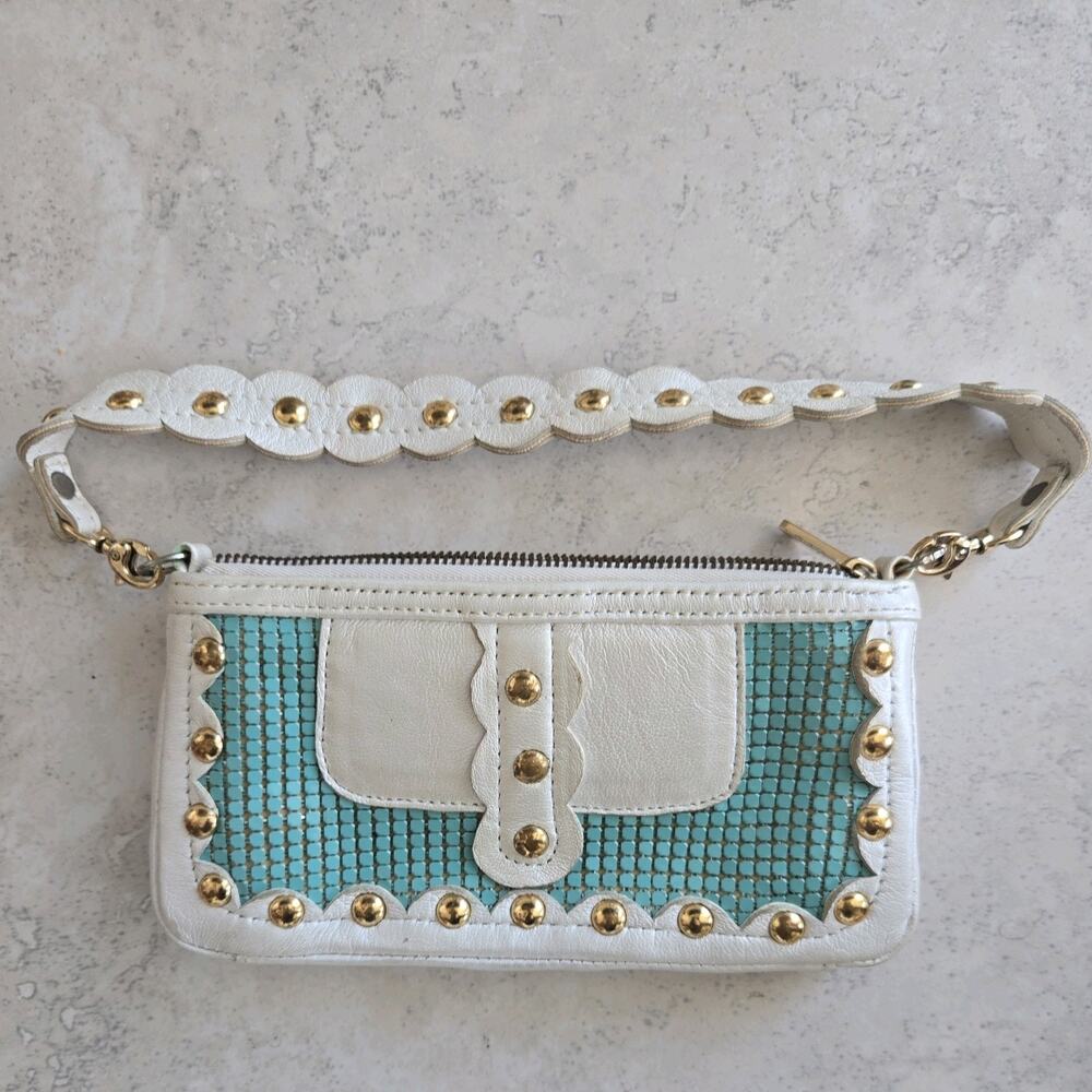 Vintage Treesje Silver Metallic Leather Shoulder Bag Handbag Gun Metal Hardware